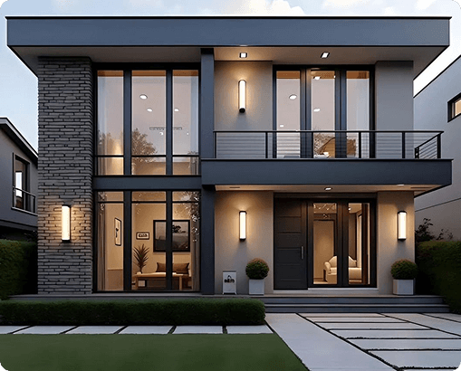 Background overlay of modern city buildings and real estate icons for agent referral commission program